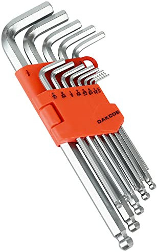 DAKCOS Innensechskantschlüssel Satz 13 tlg mit Kugelkopf Innensechskant Satz Winkelschlüssel Set SAE/INCH mit CR-V, 0,05 bis 3/8 Zoll, in Kunststoffclip