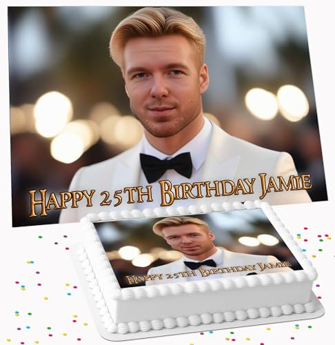 YOUR OWN PHOTO IMAGE WITH PERSONALISED MESSAGE LARGE SIZED EDIBLE ICING CAKE TOPPER DECORATION SUITABLE FOR USE ON COSTCO CAKE