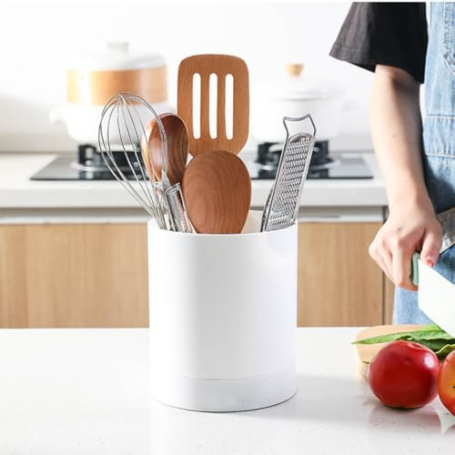 Tissting Küchenutensilienhalter Drehbar , 360° Drehbarer Küchen-Organizer mit Fächern Utensilienhalter Utensilien-Organizer Geschirr-Aufbewahrungsbehälter für Küche Spatel, Löffel(Weiß)