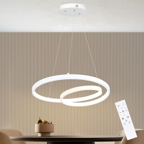 ZMH Pendelleuchte Esstisch Hängelampe LED: 40CM Weiß Hängend Lampe Dimmbar Hängeleuchte Design Esszimmerlampe Modern Esstischlampe mit Fernbedienung Pendellampe für Wohnzimmer Schlafzimmer Küche