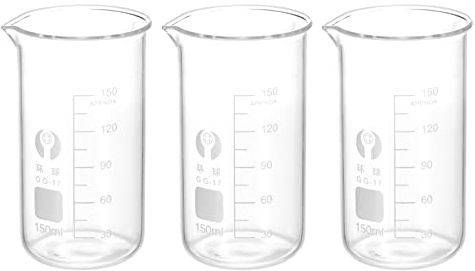 PATIKIL 3Pcs 150ml Tall Form Glass Beaker, 3.3 Borosilicate Glass Graduated Printed Scale Measuring Cups with Spout for Kitchen Lab Liquids