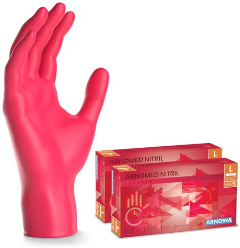 200x ARNOMED® Einweghandschuhe Rot, Nitril Handschuhe, Einmalhandschuhe L | Nitrilhandschuhe Einweg puderfrei, Gummihandschuhe Einweg, Schutzhandschuhe, Handschuhe Nitril in XS, S, M, L, XL