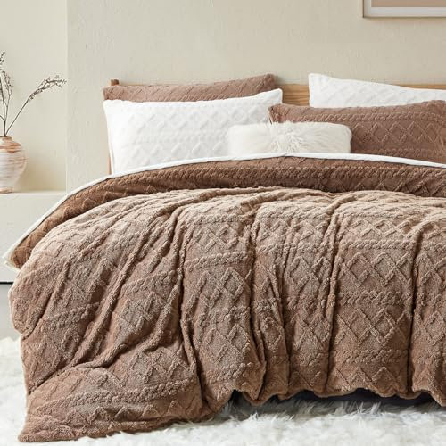 Lanqinglv Plüsch Bettwäsche 135x200 Khaki Fleece Flanell Flauschig Winterbettwäsche Sherpa Warme Getuftet Cashmere Touch Kuschelige Bettbezug mit Reißverschluss und 1 Kissenbezug 80x80 cm