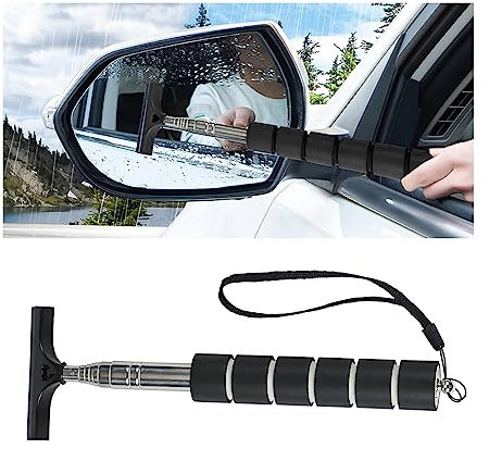 JNNJ Retractable Car Rearview Mirror Glass Wiper, Inside Auto Glass Cleaner for Mist, Motors Accessories (Black)