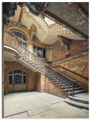 ARTland Wanddeko Wandbild Alu Verbundplatte für Innen & Outdoor Bild 60x80 cm Architektur Ruinen Treppenhaus Treppe Ornamente Licht Lost Places U4YC