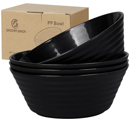 Greentainer Unbreakable Large Cereal Bowls Sets,4 PCS Unbreakable Cereal Bowl 52 OZ,Soup Bowl Sets for Serving Soup,Oatmeal and Salad, Microwave & Dishwasher Safe,BPA Free,Black