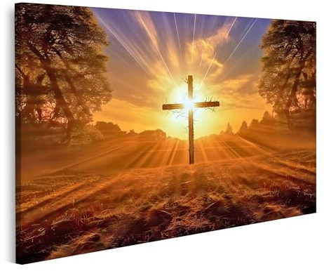 islandburner Bild auf Leinwand Hintergrundbeleuchtung schoss großes Kreuz Sonnenstrahlen hinter christlichen Sy Bilder Wandbilder Poster