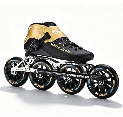Pattini di velocità in linea per adulti per uomo e donna, pattini professionali per fitness da corsa, per adulti, per pattinaggio a rotelle ad alte prestazioni, nero (nero, MEN8.5/WOMEN9.5)