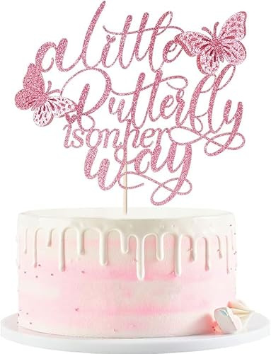 Schmetterlinge Tortendeko, Schmetterling Babyparty Kuchen deko Willkommen Baby Mädchen Cake Topper Rosa Schmetterlinge für Baby Shower Gender Reveal Party (Rosa)