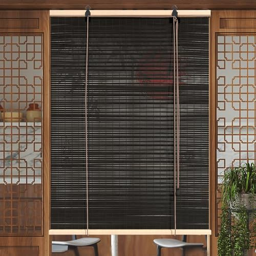 SANJIAOJIA Natür Bambus Rollo Schwarze Bambusrollo,Holz Jalousine,Retro-Raffrollos Für Fenster,Lichtfilternder Dekorvorhang Für Innen/Außen,Anpassbar Farbe,Breite x Höhe (100cm x 120cm)