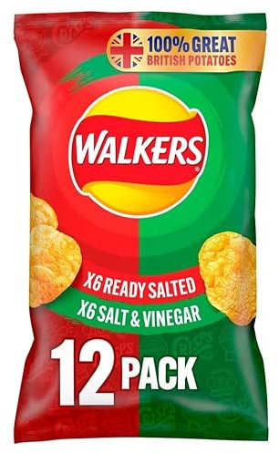 Walkers Ready Salted & Salt & Vinegar Multipack Crisps 12x25g | 100% Great British Potatoes | We use sustainably sourced British potatoes | 100% Quality ingredients