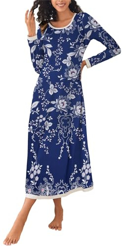 Ekouaer Camicia da Notte Donna Manica Lunga Girocollo Lungo da Notte Invernale Pigiama Comodo Ampio Sexy Camicie Tinta Unita Abbigliamentoda Casa S-XXL