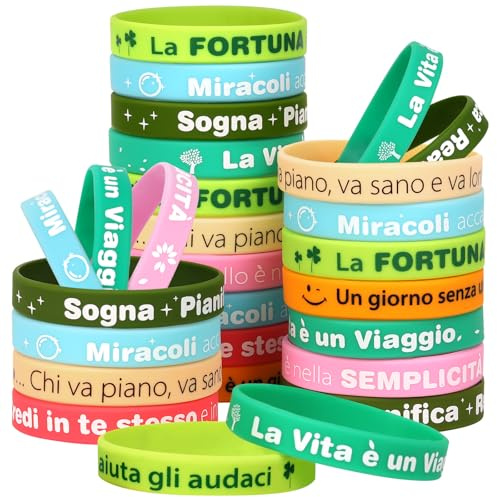 LVNRIDS 24 pezzi Braccialetti Motivazionali in silicone per Adulti, 8 inch Braccialetto Motivazionale Sportivi in Gomma per Insegnanti Gli Amici Regali Incoraggianti