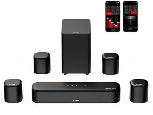 ULTIMEA 7.1ch Barra de Sonido con Dolby Atmos, Sistema de Sonido Envolvente con 4 Altavoces Envolventes, Barra de Sonido TV, Barra de Sonido con Subwoofer para Home Theater, HDMI eARC, Aura A60