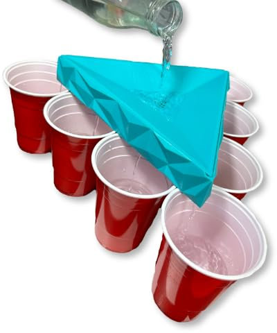 Fill-It-Fast Bierpong Befüller + 50 rote Becher | Cup Filler für 10 Beer Pong Becher gleichzeitig inkl. 50 Red Cups | Stabil, robust für Spülmaschine (Türkis)