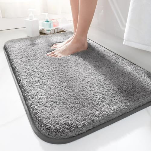 LUOJINYI Alfombrilla de baño de 50 x 80 cm, antideslizante, suave y absorbente de agua, alfombra de microfibra para el baño, lavable a máquina para bañera, ducha y baño (gris oscuro)