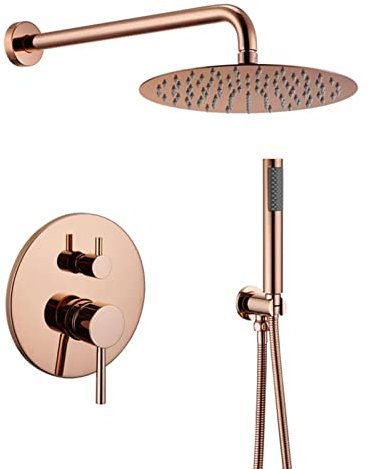 XFZJCHAP Duschsystem Roségold, komplette Duscharmaturen-Sets, 10-Zoll-Edelstahl-Regenduschkopf und Handbrause-Set, Duschmischer-Set, Ventil im Lieferumfang enthalten