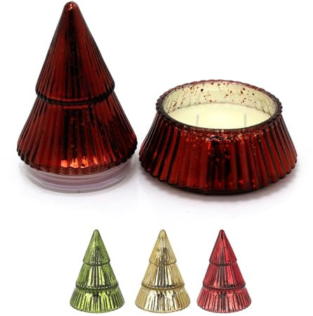 Glass Christmas Tree 2-wick Scented Candle | Ivory Wax Aromatherapy Scented Christmas Candle | Mottled Glass Candle Holder With Fragrance Candle Aroma Gift - 17cm ~ Colour Varies One Supplied