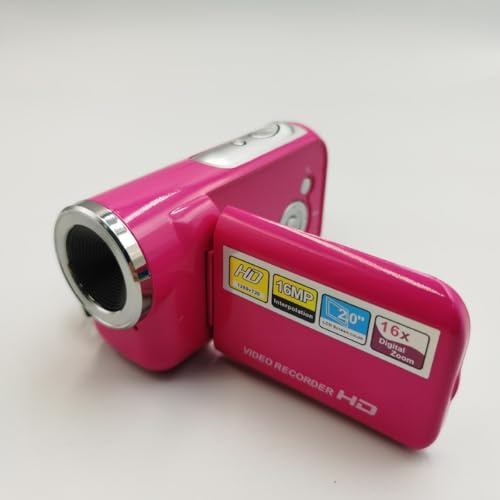 DV22 Digitale Videokamera, 6,1 cm (2,4 Zoll) HD-Digitalkamera, Vlogging-Kamera, mit 1080P-Video und 16-MP-Fotos, drehbarem Bildschirm und 16-facher Zoom, Rot