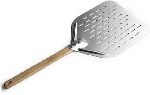 Jrifedptry Pala per pizza da 30,5 cm, con manico in legno, antiaderente, perforata, pala per pizza
