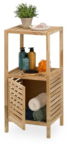Relaxdays Badezimmerregal, Walnuss, Tür, 2 Ablagen, HBT: 86 x 40 x 36 cm, Standregal für Bad & Küche, freistehend, Natur
