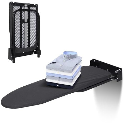 Sinbide Klappbares Bügelbrett, Wandmontiertes Bügelbrett, Kompakter Bügeltisch, Platzsparend, Schnelles und einfaches Bügeln, Wandmontage erforderlich, Schwarzes hitzebeständiges Baumwoll-Leinen