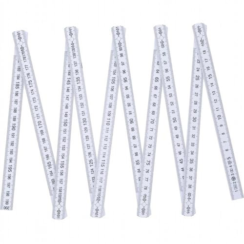 Regla plegable de 2 metros – 10 secciones flexible blanca con números grandes – Metro de carpintero para artesanos, bricolaje, trabajos de precisión – Compacto y fácil de transportar 07481