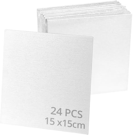 QWORK® 24 Pack Blank Canvas Panels, 6 x 6 Inches 3mm Thick Mini Canvas, for Acrylic and Oil Painting