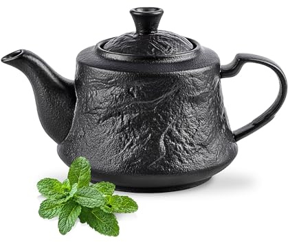 Wilmax - Porzellan Teekanne schwarz - 1100ml - Teezubereiter für losen Tee - Kanne - Kanne Steinimitat - Teapot - Kaffeekanne für Heiß- und Kaltgetränke