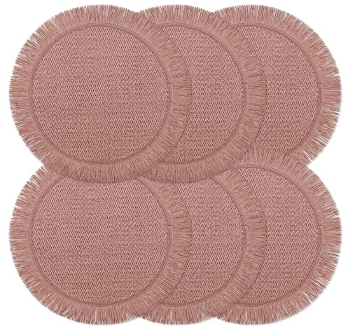 fanquare Juego de 6 manteles individuales redondos trenzados artesanales para mesa, color rojo oscuro, resistentes al calor, lavables para cocina, hogar, comedor, 38 cm