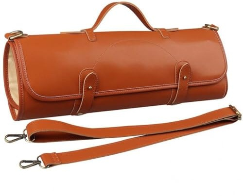 Custodia in pelle per coltelli, borsa arrotolabile per coltelli da chef, con 10 tasche, multifunzione, per cucina, viaggi, campeggio, Marrone, Taglia unica