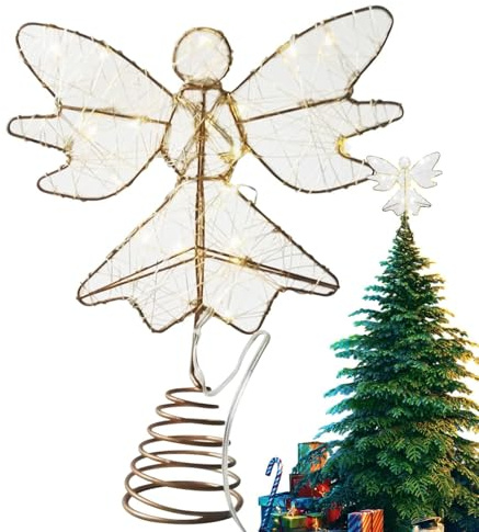 Angel Cime de Sapin de Noël - Ange Lumineux pour Sapin de Noël - Figurine à Piles Décoration Fête pour Jardin Extérieur Balcon Mariage Cour Fête Terrasse