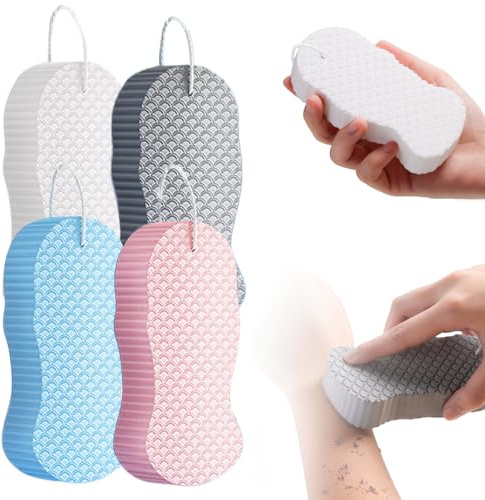 Magic Exfoliating Bath Sponge, 2025 New Super Soft Exfoliating Bath Sponge, 3D Magic Exfoliating Body Scrubber, Shower Sponges for Body (4 Pcs)