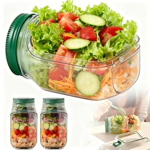 Lightyard Salad-Jars, Vertical Layering Vegetable Pod Built-In Bowl Design, Reusable Vegetable Fruit Container, Portable Containers for Lunch Bowl with Leak Proof Dressing Case (2PCS)