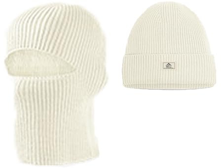 BSLVWG Balaclavas Skimaske Herren Beanie Hut Gesichtsmaske 2in1 Voll Gesichtsmaske Kapuze Hut Hals Wärmer Winddichte Balaclava Cap für Unisex (DE/NL/SE/PL, Alphanumerisch, Einheitsgröße, Weiß)