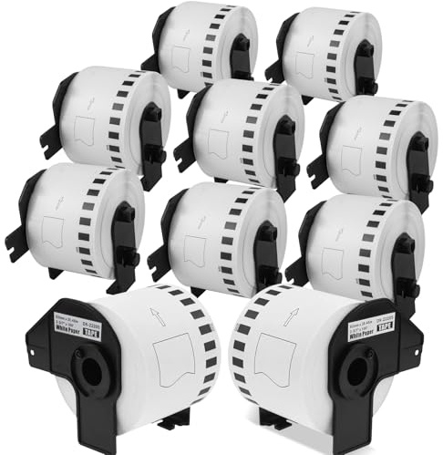 10 rotoli di etichette senza fine DK-22205 (62 mm x 30,48 m), compatibili con stampanti Brother QL come QL-820NWB, QL-1100, QL-1110NWB,QL-500, QL-570, QL-700, QL-800