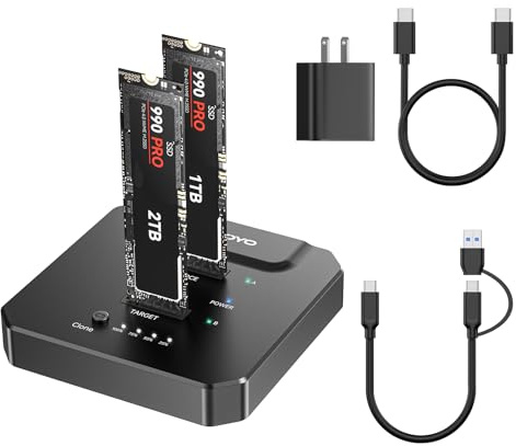 NVMe M.2 Clone SSD Gehäuse 20Gbps USB 3.2 Gen2X2, Dual Bay M.2 NVMe Docking Station mit Offline Klonen für schnellen PC-Upgrade, Systemmigration & Datenbackup, kompatibel mit 2230/2242/2260/2280