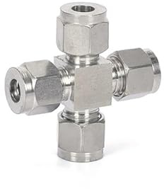 NHKSFBLQ 1 Pieza de Acero Inoxidable 304, Doble Casquillo, conexión Cruzada Recta, Tubo de 4 mm, Hexagonal, 4 vías, Junta Cruzada de Igual diámetro