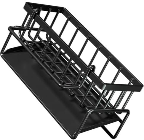 DOITOOL Multifunctional Kitchen Sink Sponge Holder with Drainage Rack and Dishcloth Storage, Black Kitchen Sink Organization Rack with Rod for Sponge and Dishwashing Cloth