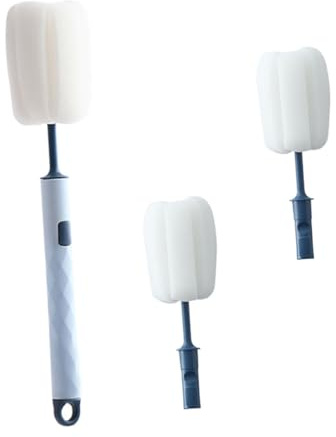 IWOWHERO Kit Brosse de Nettoyage pour Bouteilles Tête en Éponge Détachable, Manche Long Bleu, Nettoyage Efficace, pour Fête Estivale
