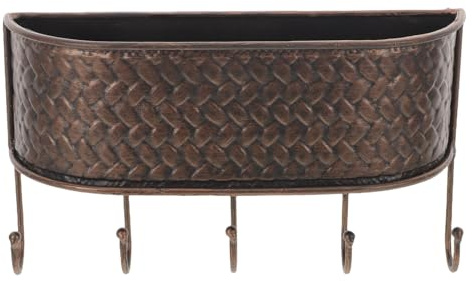 jojofuny Organisateur Mural Vintage en Fer Forgé pour Clés et Courrier, Panier de Rangement Rouge Cuivre 5 Crochets, Porte-clés Mural Pratique pour Entrée et Couloir, Boîte aux Lettres