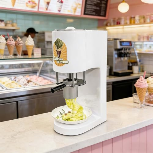 Máquina De Gelato Tipo Espagueti De Formas Múltiples,Prensa Comercial Para Helado En Forma De Fideos, 4 Moldes Intercambiables, Producción De 28-30 L/H, Arranque Con Un Solo Toque(White)