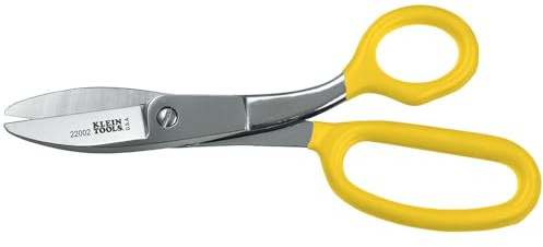 Klein Tools 22002 Scissors, Made in USA, Broad Blade Utility Shear Cuts Anything from Rubber to Metal, with Extended Handled, Serrated Blade, 8.5-Inch