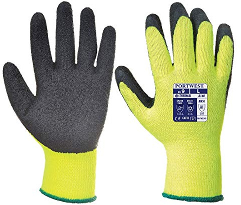 Portwest A140 Cold 10 Latex Crinkle Glove Cut Resistant Thermal Polyester | Black, X Large, EN ISO 21420 Dexterity 4, EN 511, EN 388, Split Leather, Breathable Seamless Liner, Heavy Duty, Construction