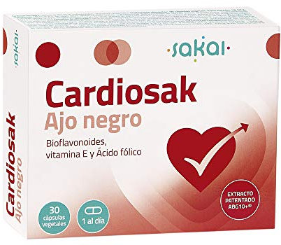 Sakai - Cardiosak Ajo Negro - Regula la función cardiovascular - Triglicéridos - Tensión arterial - Colesterol - ABG10+, Bioflavonoides, Vitamina E y Ácido Fólico - Sin olor - Sin sabor
