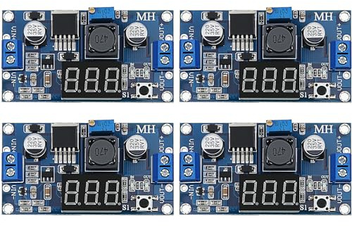 4 Pieces Adjustable LM2596S DC-DC Buck Converter Reduced Voltage Regulator Power Module 36V 24V 12V to 5V 2A Voltage Stabilizer with Digital Voltmeter Display