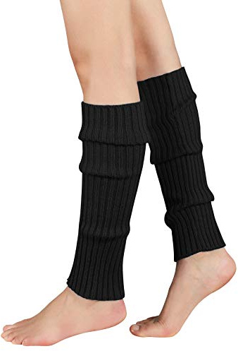 Leg Warmers for Women Girls 80s Ribbed Leg Warmer for Neon Party Knitted Fall Winter Sports Socks (one size, Bamboo Charcoal Black)