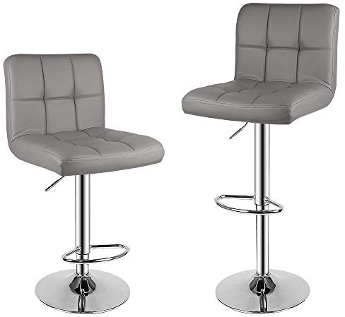 bigzzia Tabouret de Bar Lot de 2, Rotatif sur 360°,Chaise de Bar Réglable en Hauteur avec Similicuir, avec Dossier et Repose-Pieds, Convient pour Cuisine, Comptoir, Bar (Gris)