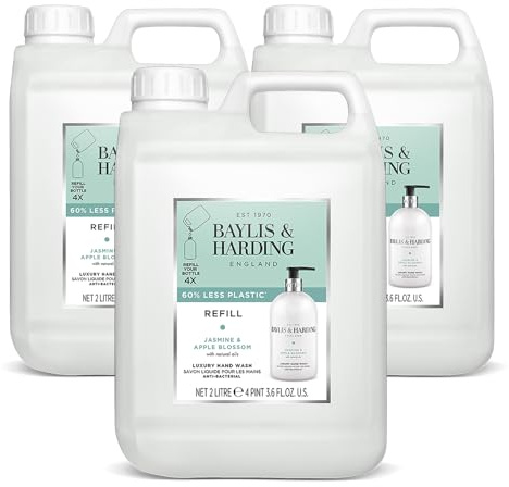 Baylis & Harding Signature Luxury Hand Wash Refill 2L 3 pack | Jasmine & Apple Blossom, Vegan Friendly, Made in UK