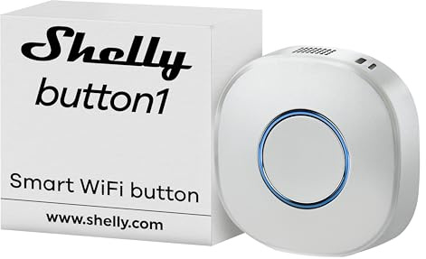 Shelly Button 1 - Bianco, Pulsante telecomando per domotica, Controllore di scene e azioni Wi-Fi, Indicatore di colore, Compatible con Alexa e Google home, App iOS e Android